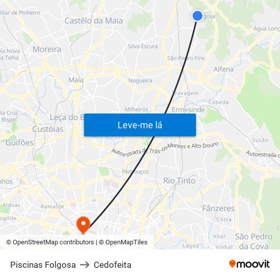 Piscinas Folgosa to Cedofeita map