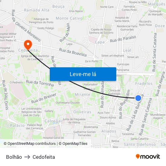 Bolhão to Cedofeita map