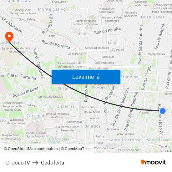 D. João IV to Cedofeita map