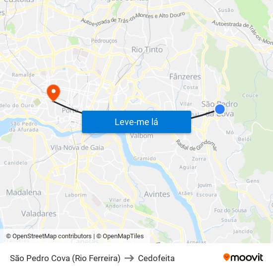 São Pedro Cova (Rio Ferreira) to Cedofeita map