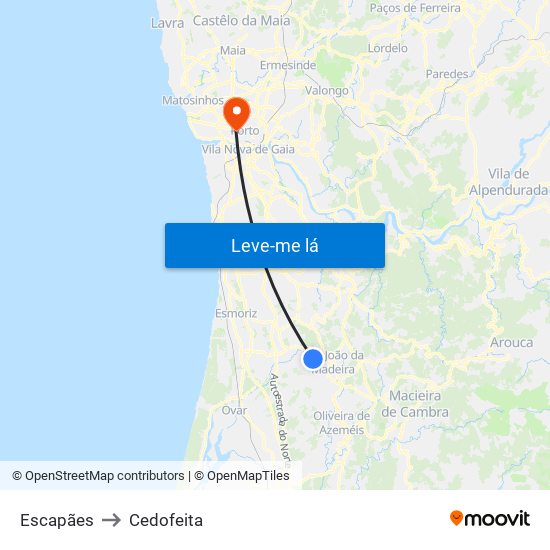 Escapães to Cedofeita map