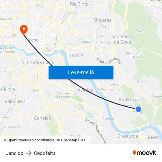 Jancido to Cedofeita map