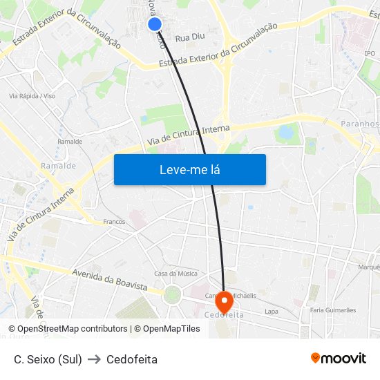 C. Seixo (Sul) to Cedofeita map