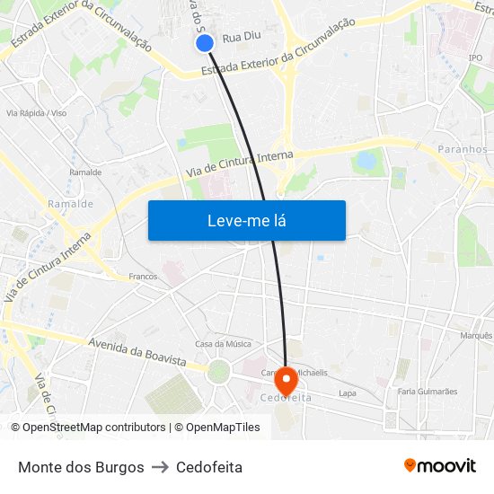 Monte dos Burgos to Cedofeita map