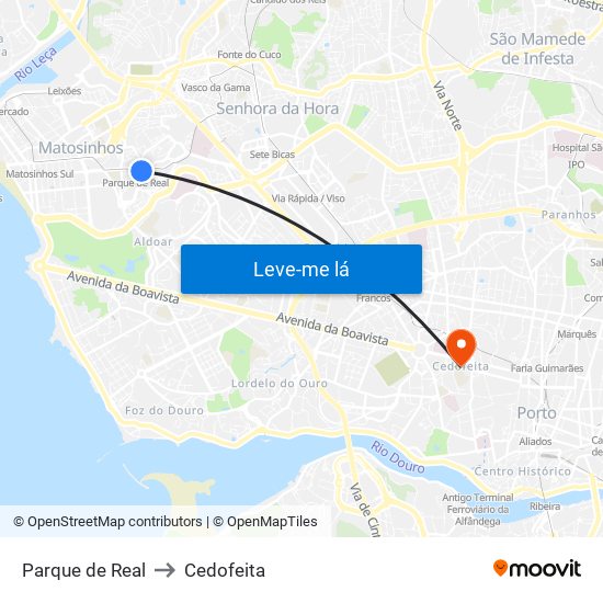 Parque de Real to Cedofeita map