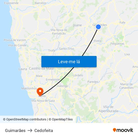 Guimarães to Cedofeita map