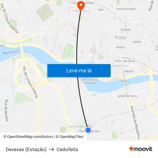 Devesas (Estação) to Cedofeita map