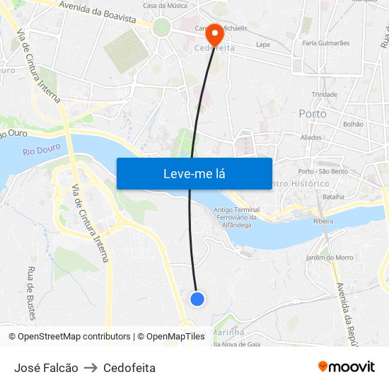 José Falcão to Cedofeita map