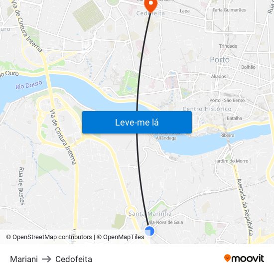 Mariani to Cedofeita map