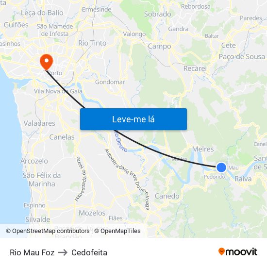 Rio Mau Foz to Cedofeita map