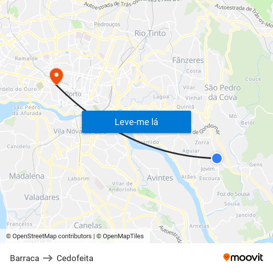 Barraca to Cedofeita map