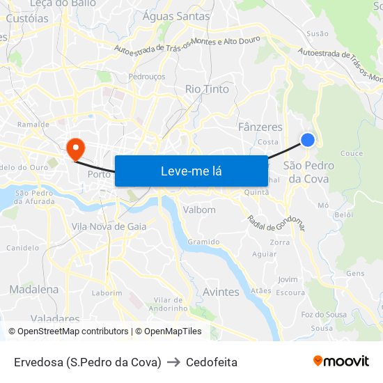 Ervedosa (S.Pedro da Cova) to Cedofeita map