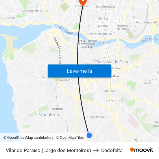 Vilar do Paraíso (Largo dos Monteiros) to Cedofeita map