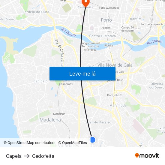 Capela to Cedofeita map