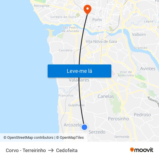 Corvo - Terreirinho to Cedofeita map