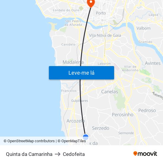Quinta da Camarinha to Cedofeita map
