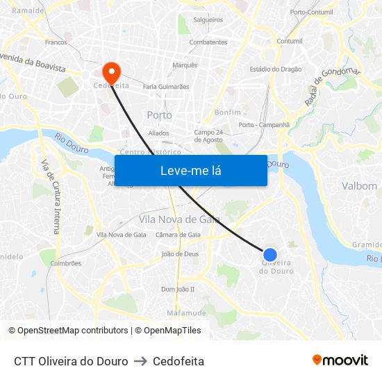 CTT Oliveira do Douro to Cedofeita map