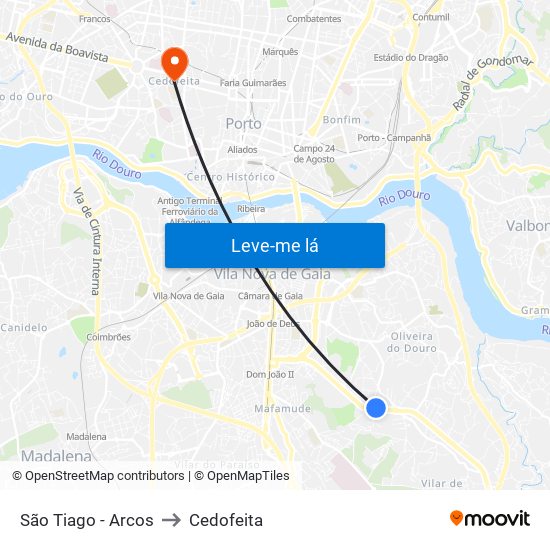 São Tiago - Arcos to Cedofeita map