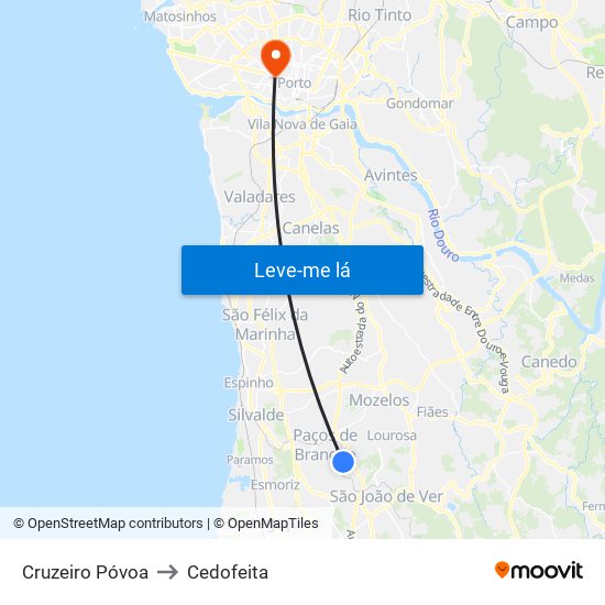 Cruzeiro Póvoa to Cedofeita map