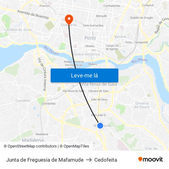 Junta de Freguesia de Mafamude to Cedofeita map