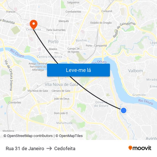 Rua 31 de Janeiro to Cedofeita map