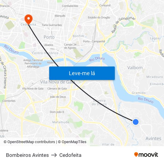 Bombeiros Avintes to Cedofeita map