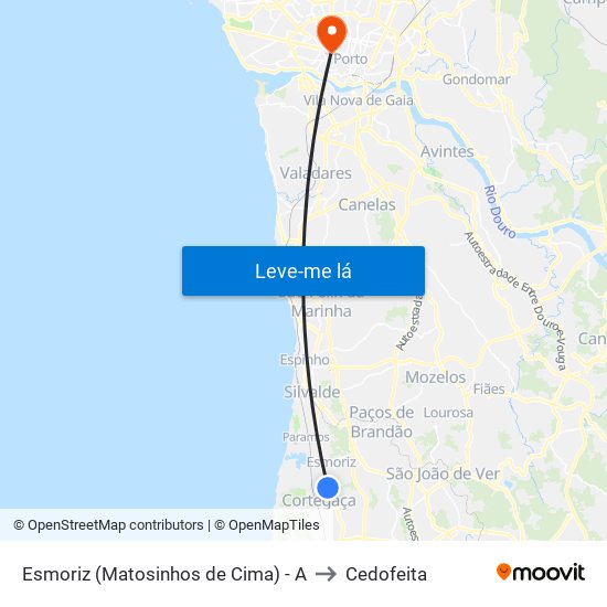 Esmoriz (Matosinhos de Cima) - A to Cedofeita map