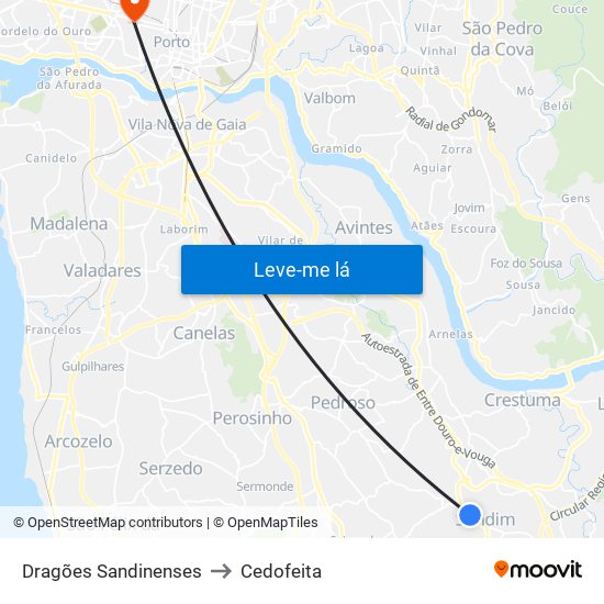 Dragões Sandinenses to Cedofeita map