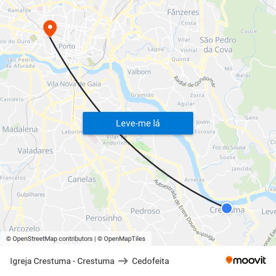 Igreja Crestuma - Crestuma to Cedofeita map