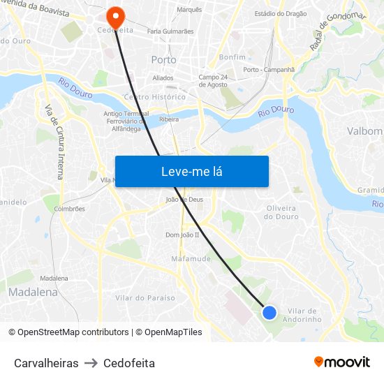 Carvalheiras to Cedofeita map