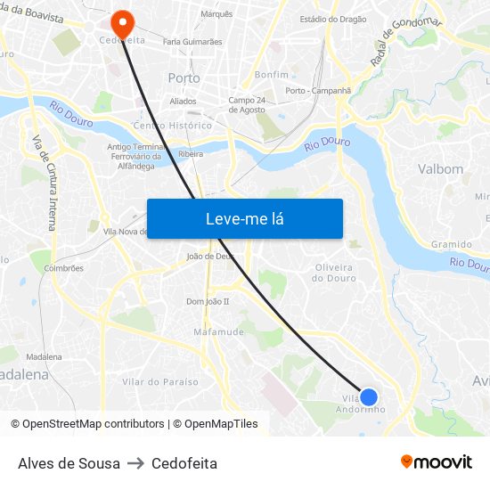 Alves de Sousa to Cedofeita map