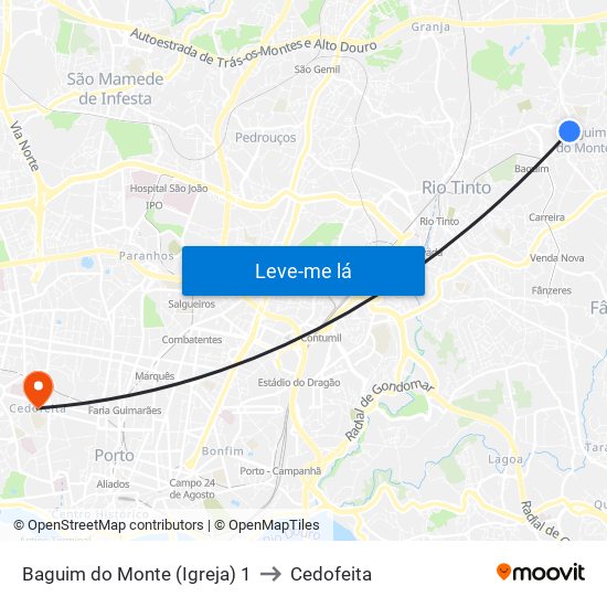 Baguim do Monte (Igreja) 1 to Cedofeita map