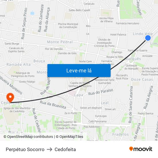 Perpétuo Socorro to Cedofeita map