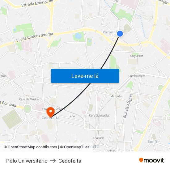 Pólo Universitário to Cedofeita map