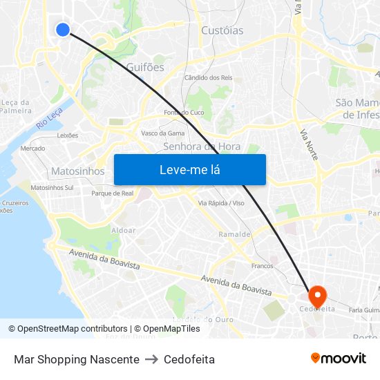 Mar Shopping Nascente to Cedofeita map
