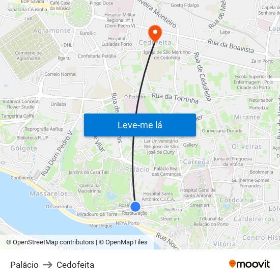Palácio to Cedofeita map
