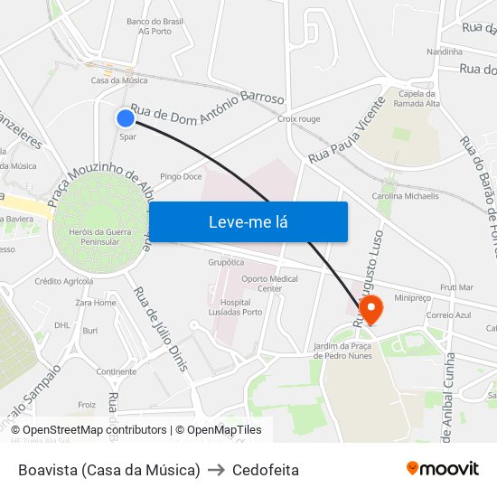 Boavista (Casa da Música) to Cedofeita map