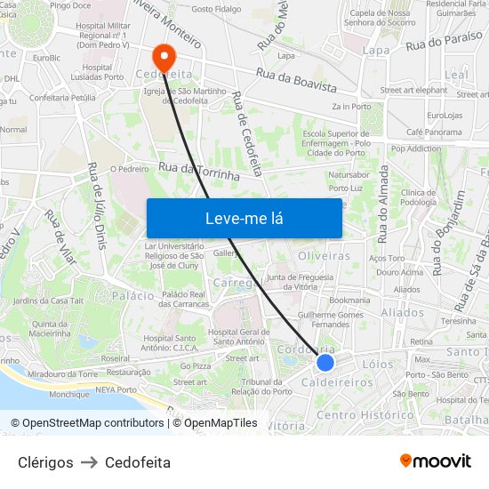 Clérigos to Cedofeita map