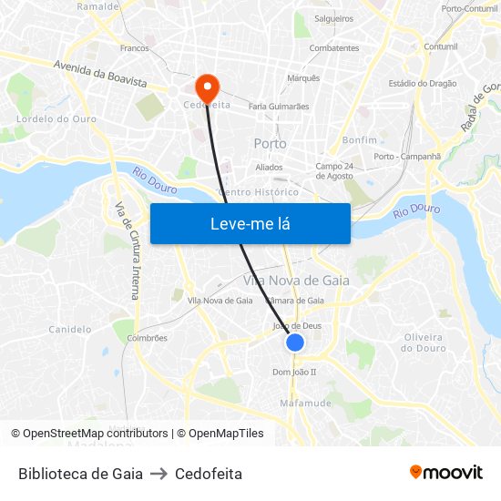 Biblioteca de Gaia to Cedofeita map