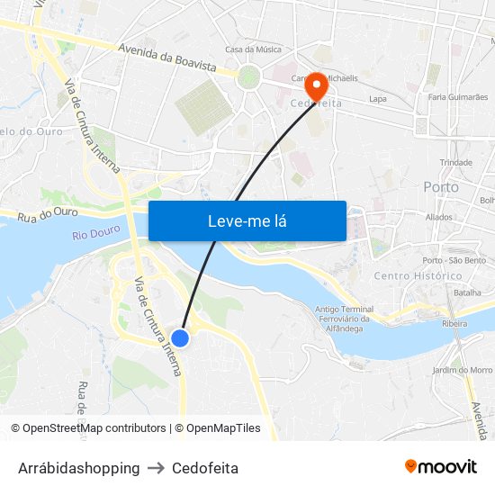 Arrábidashopping to Cedofeita map