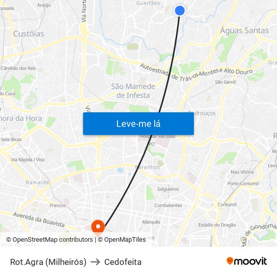 Rot.Agra (Milheirós) to Cedofeita map