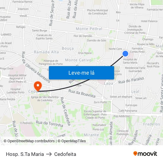 Hosp. S.Ta Maria to Cedofeita map