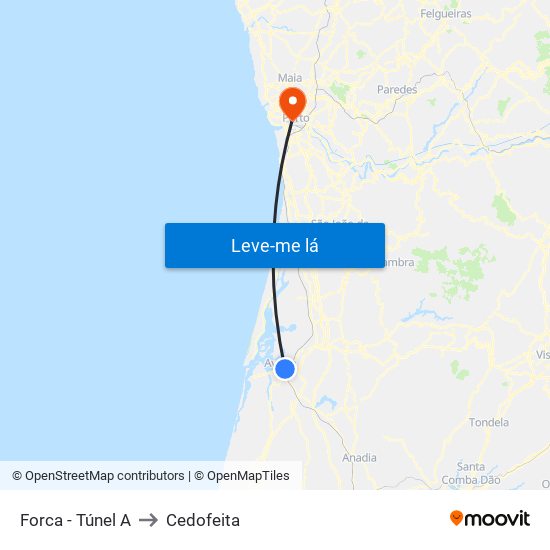 Forca - Túnel A to Cedofeita map