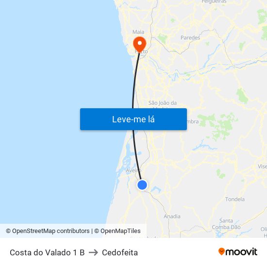 Costa do Valado 1 B to Cedofeita map