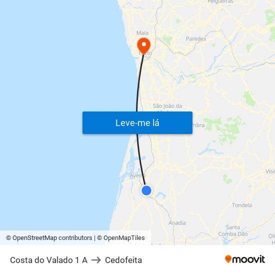 Costa do Valado 1 A to Cedofeita map