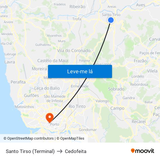 Santo Tirso (Terminal) to Cedofeita map