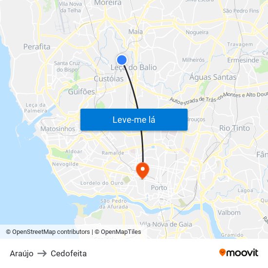 Araújo to Cedofeita map