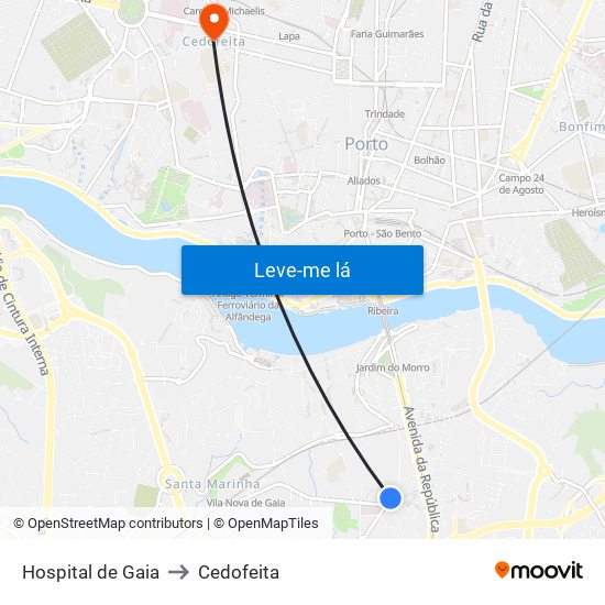 Hospital de Gaia to Cedofeita map