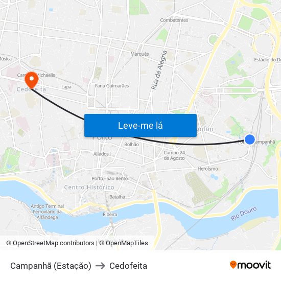 Campanhã (Estação) to Cedofeita map