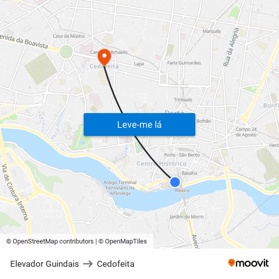 Elevador Guindais to Cedofeita map